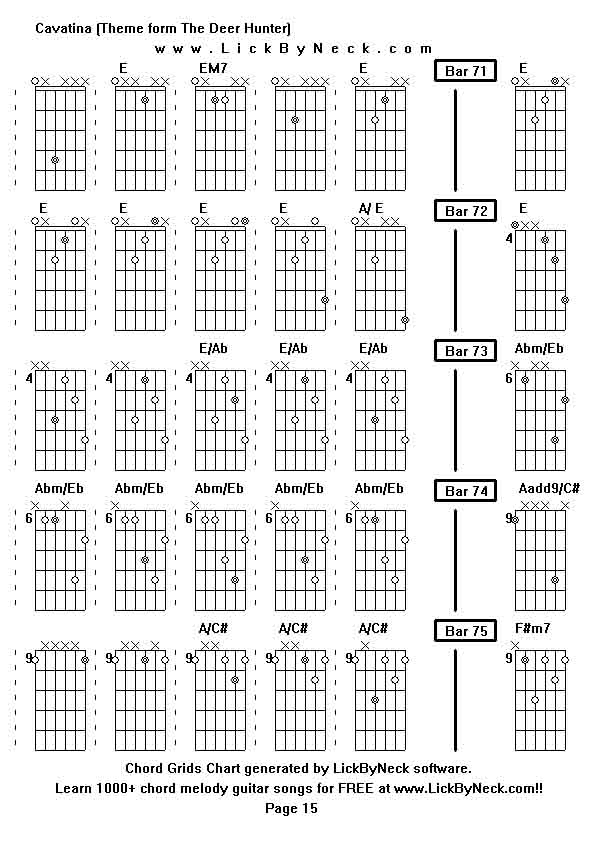 Chord Grids Chart of chord melody fingerstyle guitar song-Cavatina (Theme form The Deer Hunter),generated by LickByNeck software.